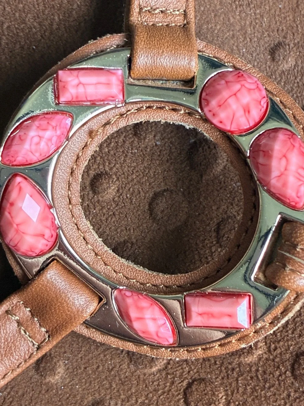 Vionic Ricci Sandals 7 Brown Leather Pink Gem Thong Comfort